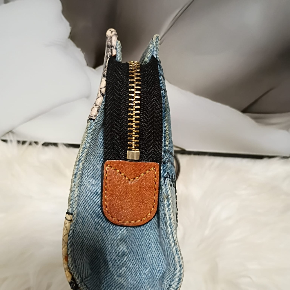 Marc Jacobs Blue Patchwork Clutch With Mixed Text… - image 3